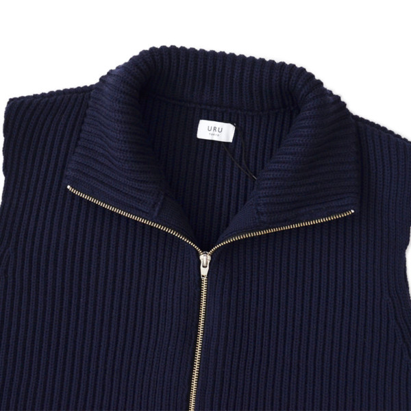 URU /// FRENCH MERINO WOOL ZIP UP KNIT VEST Navy 01