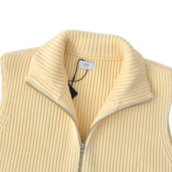 URU /// FRENCH MERINO WOOL ZIP UP KNIT VEST Natural 01