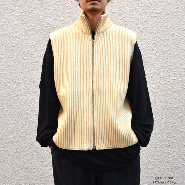 URU /// FRENCH MERINO WOOL ZIP UP KNIT VEST Natural 03