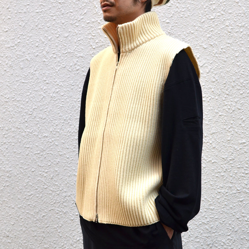 URU (FRENCH MERINO WOOL ZIP UP KNIT VEST Natural) 通販 ｜ SUPPLY