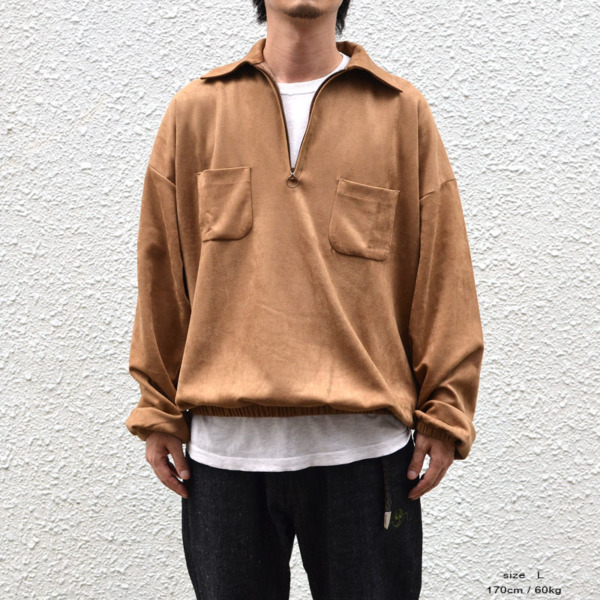 Sasquatchfabrix. /// SYNTHETIC SUEDE HALF ZIP Camel 03