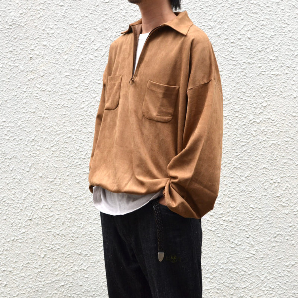 Sasquatchfabrix. /// SYNTHETIC SUEDE HALF ZIP Camel 04