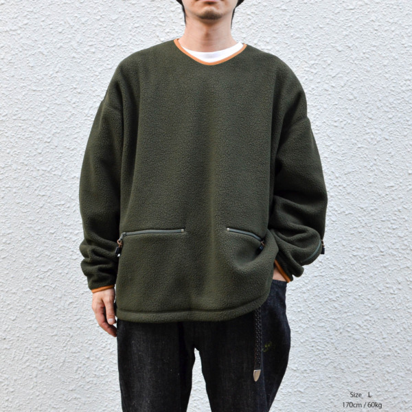 NOROLL /// FLEECE V NECK SWEATER Olive 05