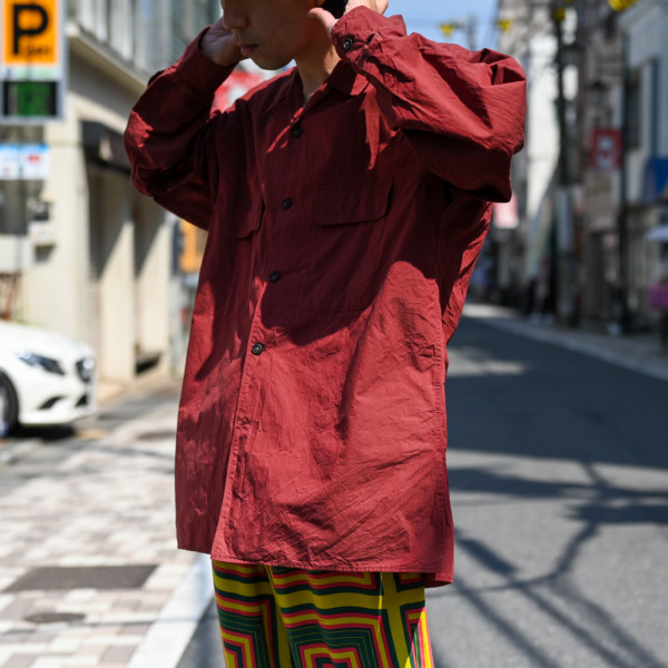 Marvine Pontiak shirt makers /// Open Collar SH Beige Bordeaux 07