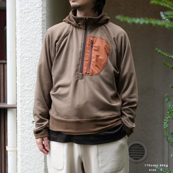 tone /// POLARTEC HALF ZIP HOODED SHIRT Brown 06