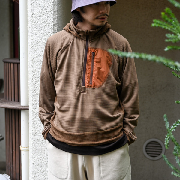 tone /// POLARTEC HALF ZIP HOODED SHIRT Brown 04