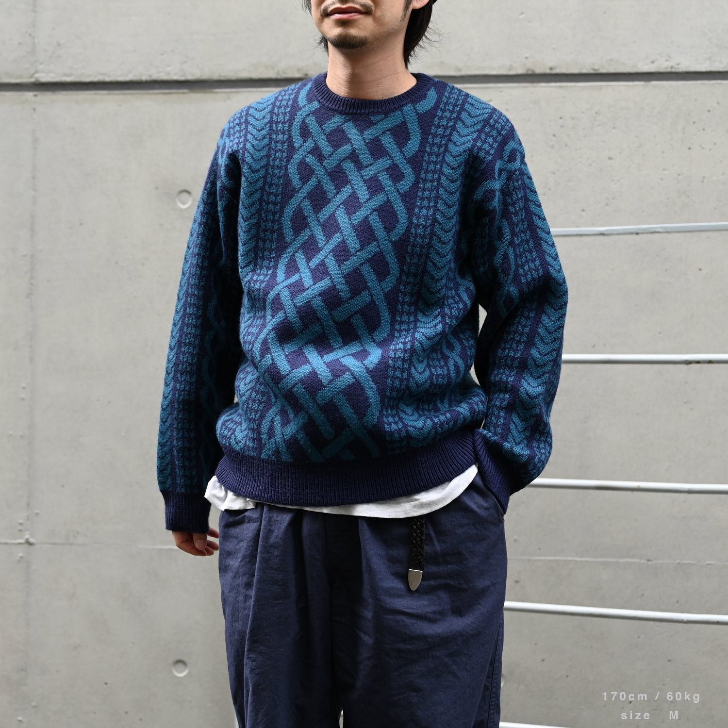 Iggy Drawn Cableknit Jacquard Sweater - Navy - KCDC Skateshop