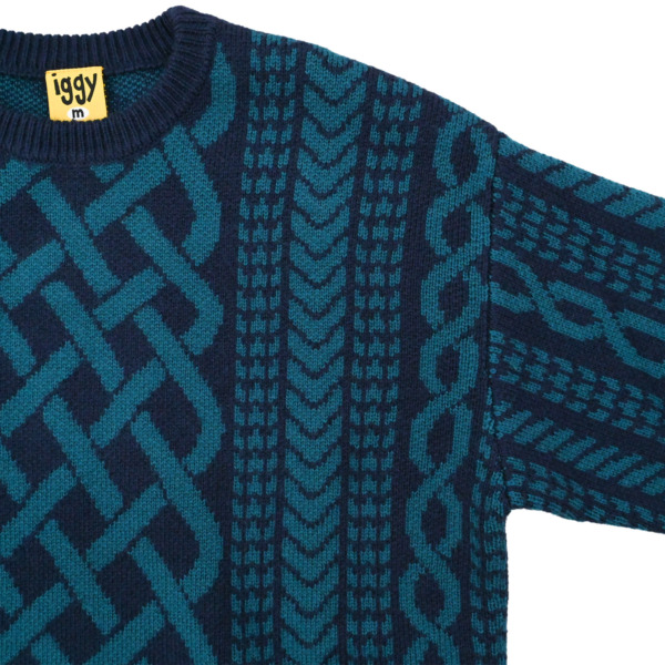 iggy /// Drawn Cableknit Jacquard Sweater Navy 02