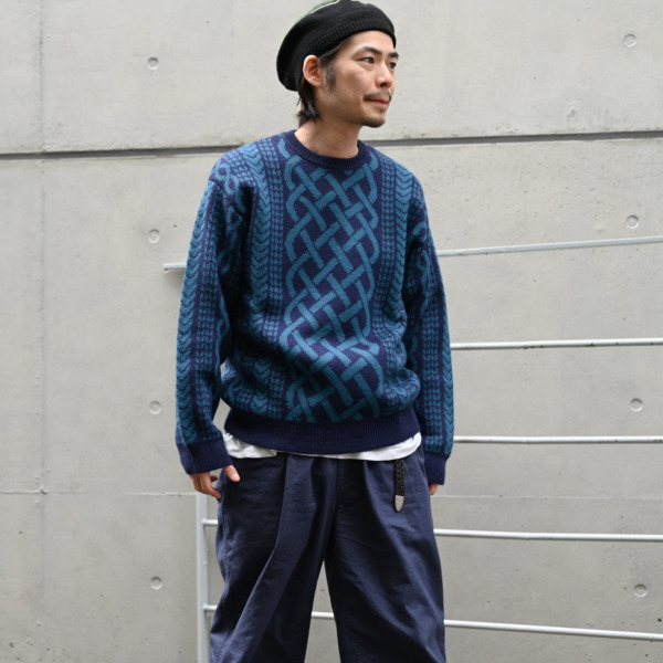 iggy /// Drawn Cableknit Jacquard Sweater Navy 05