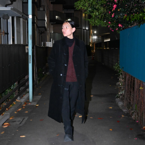 Sick and Tired /// CLASSIC LONG COAT WITH MUFFLER Black Corduroy 020