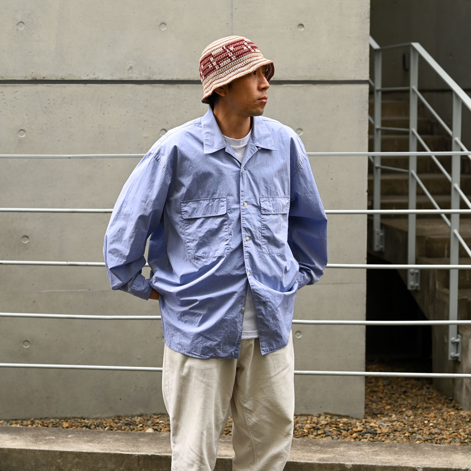 Marvine Pontiak shirt makers (Open Collar SH Smoke Blue) 通販