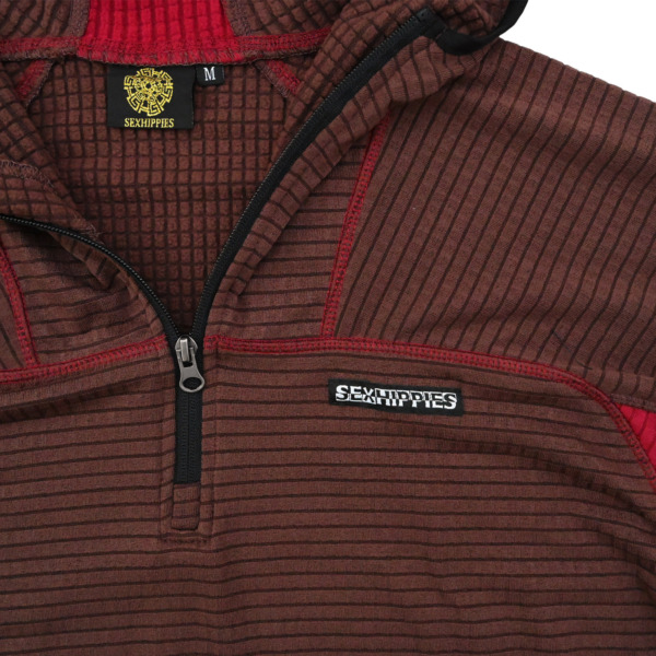 sexhippies /// GRID FLEECE HOODED PULLOVER Dark Teddy/Crimson 02