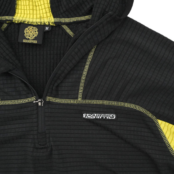 sexhippies /// GRID FLEECE HOODED PULLOVER Gunmetal/Acid Green 02