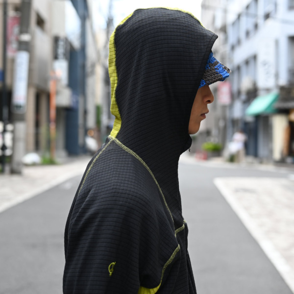 sexhippies /// GRID FLEECE HOODED PULLOVER Gunmetal/Acid Green 05
