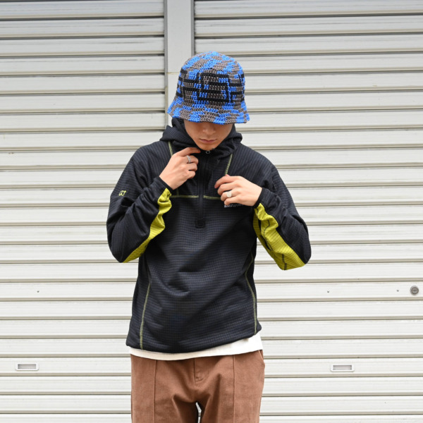 sexhippies /// GRID FLEECE HOODED PULLOVER Gunmetal/Acid Green 06