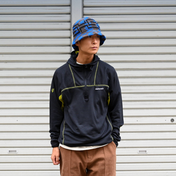 sexhippies /// GRID FLEECE HOODED PULLOVER Gunmetal/Acid Green 07