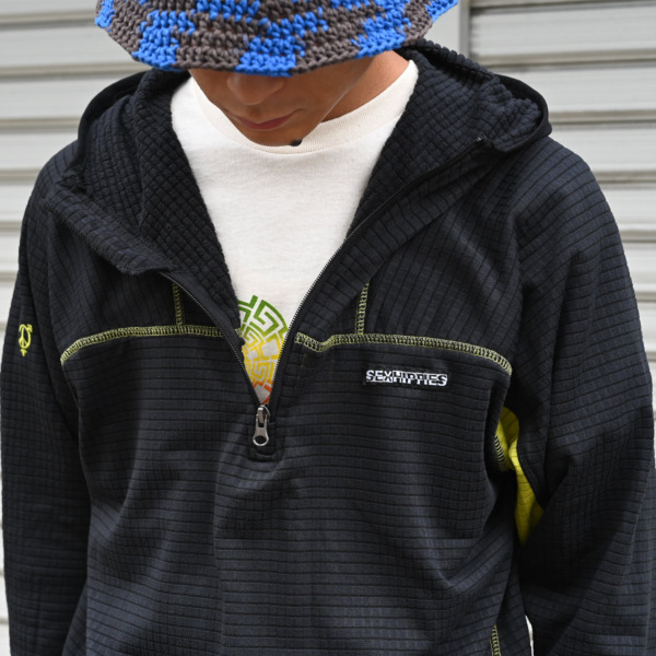 sexhippies /// GRID FLEECE HOODED PULLOVER Gunmetal/Acid Green 08