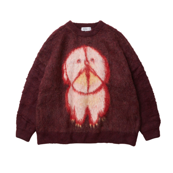 EVISEN / BIAS DOGS /// Love? MOHAIR CREW KNIT Burgundy 01