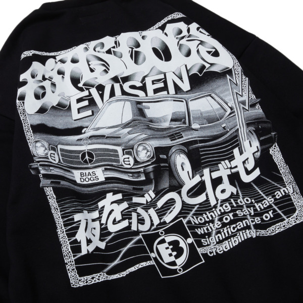 EVISEN / BIAS DOGS /// BLOW THE NIGHT! CREW SWEAT Black 04