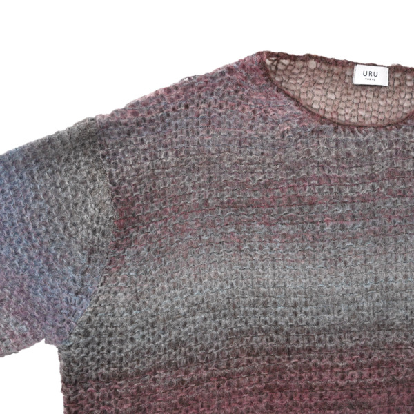 URU /// CREW NECK KNIT Gray × Pink 02