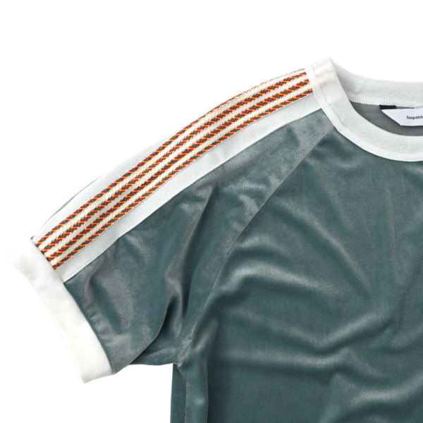 Sasquatchfabrix. /// LACE TAPE VELOUR T-SHIRT Blue Green 02