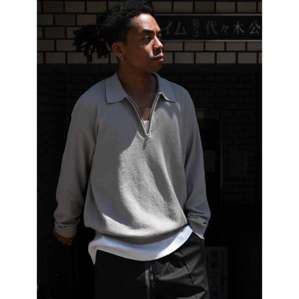 SUPPLY /// Half Zip Knit Polo Graybeige 07