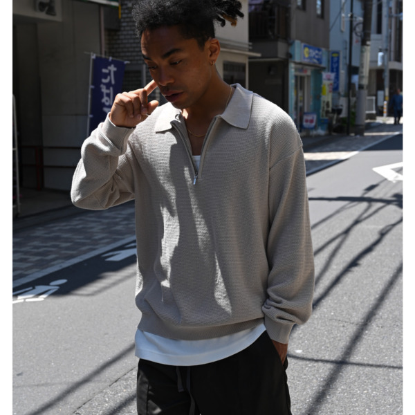 SUPPLY /// Half Zip Knit Polo Graybeige 08