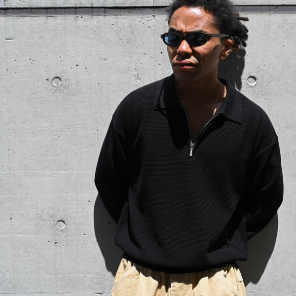 SUPPLY /// Half Zip Knit Polo Black 06